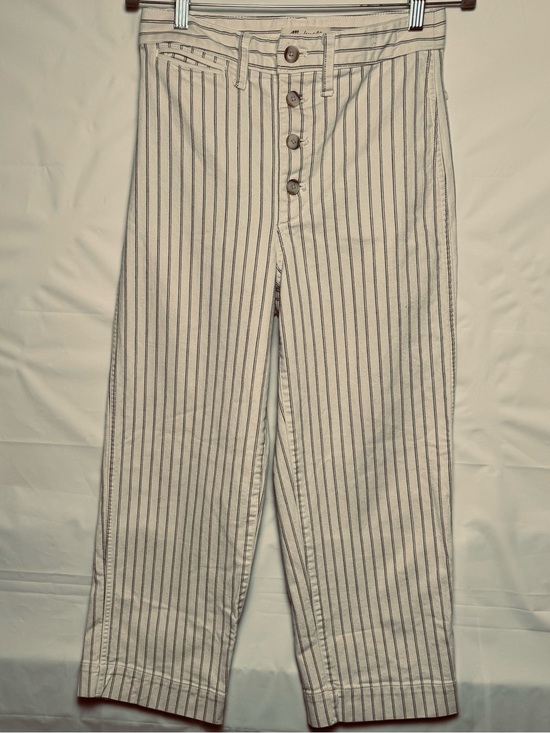 Madewell Pants - Madewell Women’s Cream Wide-Leg Crop Pants with Black Pinstripes, Sz 27. NWOT